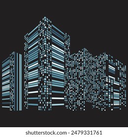 Modern Pixel Cityscape Illustration in Flat Design