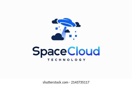 Modern Pixel Cloud logo designs concept vector, Cloud Tech logo template, Space Cloud Technology logo symbol icon template