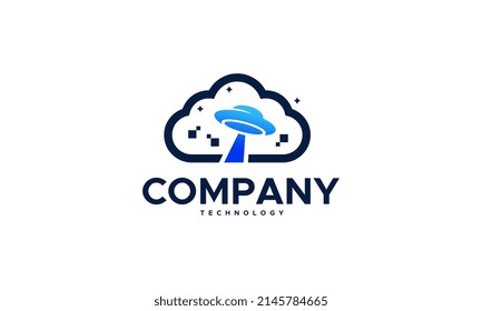 Diseños modernos de logotipo de la nube de píxeles, vector de concepto, plantilla de logotipo de Cloud Tech, plantilla de símbolo del logotipo de la tecnología de nube espacial