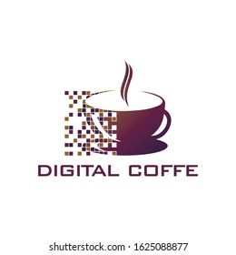 modern pixel coffe logo vector. robotic logo design, logo concept
