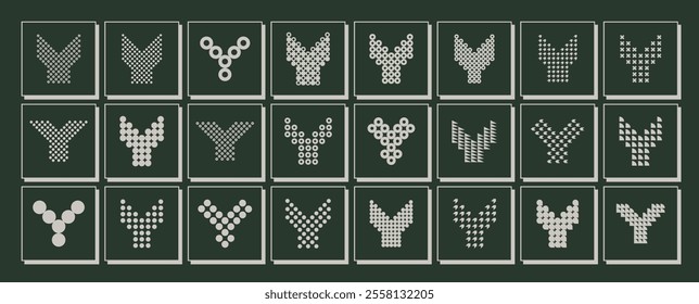 Modern pixel dot abstract letter Y logo set