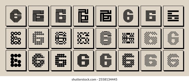 Modern pixel dot line number 6 logo set