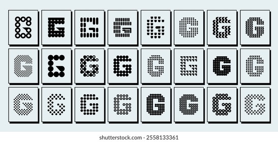 Modern pixel dots letter G logo design bundle