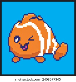 modern pixel effect with decorative fish shapes