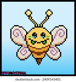Modern pixel effect with honey bee character shape