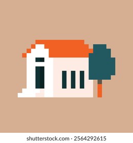 Modern Pixel House with Green Tree
