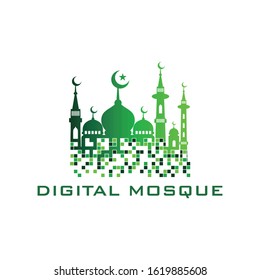 Modern Pixel mosque logo vector, Robotic logo designs, design concept