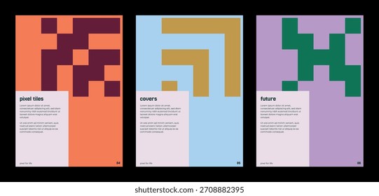 Diseños modernos de póster de píxeles con Formas geométricas audaces