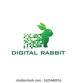 modern pixel rabbit logo vector. robotic logo design, logo concept