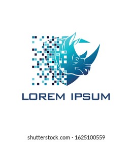 modern pixel rhino logo vector. robotic logo design, logo concept