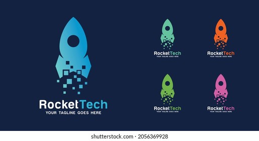 modern pixel rocket logo vector. template vector logo with simple and colorful concept, illustration rocket technology, symbol icon of software technology digital template