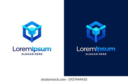 Modern Pixel technology logo designs concept vector, Hexagon shape Network Internet logo symbol