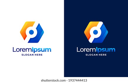 Logo de la tecnología Pixel moderna diseños vectores de concepto, símbolo del logotipo de Internet de red