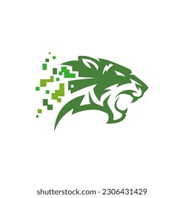 Modern Pixel Tiger Head logo vector, Digital Technology Tiger Head Logo Design Vector Template