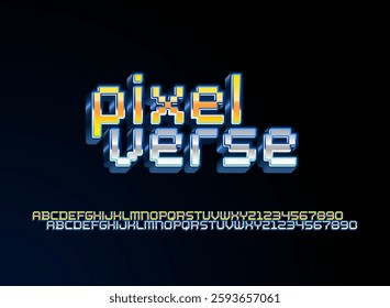 modern pixel verse game text effect in 3d glossy neon style