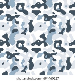 Modern pixelated camouflage seamless pattern to disguise in snow