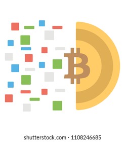 A modern pixels abstract along with half bitcoin processing an icon of bitcoin technology
