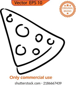 Modern Pizza Icon . Hand Drawn Pizza Vector. Doodle pizza. Pizza flat line icon. Vector thin sign of Italian fast food logo. Transparent background. 