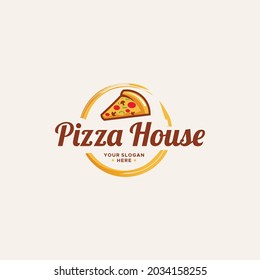 modern pizza logo design with a sprinkling of food topping variations