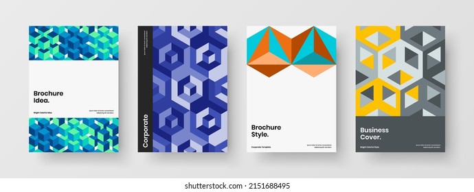 Modern placard vector design illustration set. Multicolored mosaic tiles book cover concept composition.