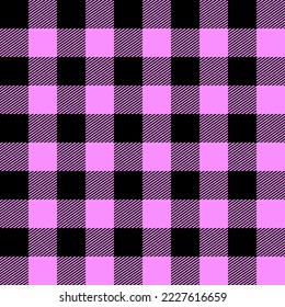 Modern plaid fabric design pattern. Minimal abstract geo lineal classic two colours tartan check background. Variegated stripes textile swatch, all over print block.pink and black