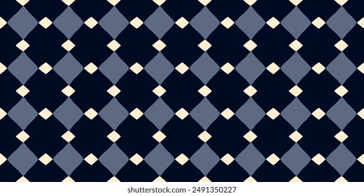 Modern plaid pattern diamonds motif classic blue background seamless vector graphic. Abstract square tiles minimal geometric design fabric, textile, wallpaper. Easy to recolor all over print block.