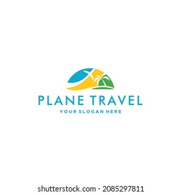 modern PLANE TRAVEL plane tree palm logo design