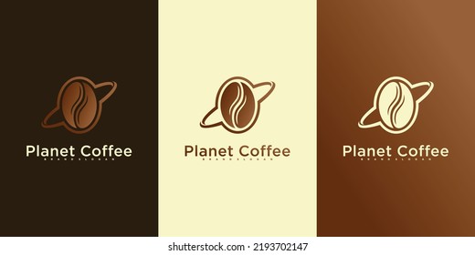 Logotipo de café de planeta moderno con forma de elemento único Vector Premium