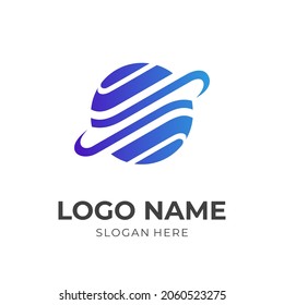 modern planet logo design template concept vector with flat blue color style