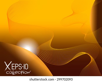 Modern planetary abstract gold background with helix spiral lines and sun. Vector illustration