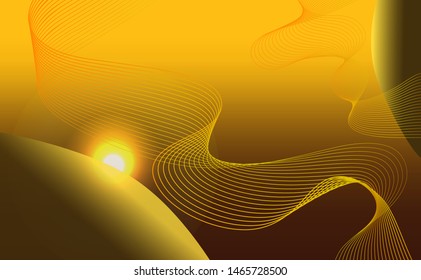 Modern planetary abstract golden background with helix spiral lines and sun. Galaxy abstract. Vector illustration