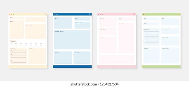 Modern planner template set. Set of planner and to do list. Monthly, weekly, daily planner template. Vector illustration.