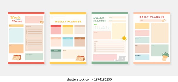 Modern planner template set. Set of planner and to do list. Monthly, weekly, daily planner template. Vector illustration.