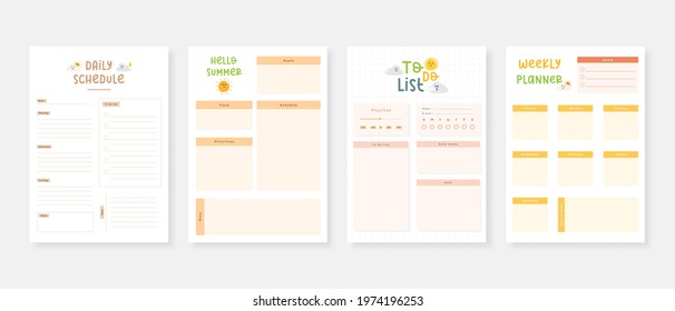 Modern planner template set. Set of planner and to do list. Monthly, weekly, daily planner template. Vector illustration.