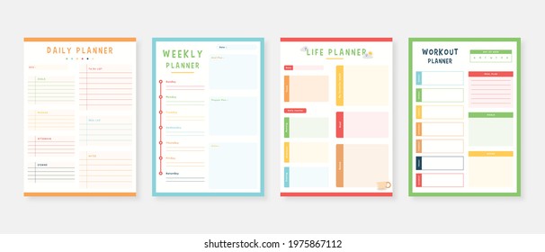 Modern planner template set. Set of planner and to do list. Monthly, weekly, daily planner template. Vector illustration.