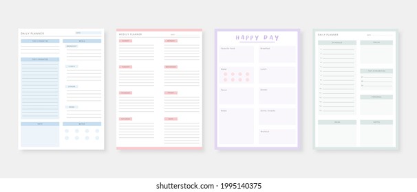 Modern planner template set. Set of planner and to do list. Monthly, weekly, daily planner template. Vector illustration.