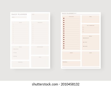 Modern planner template set. Set of planner and to do list. Daily planner template. Vector illustration.