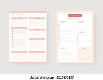 Modern planner template set. Set of planner and to do list. Daily planner template. Vector illustration.