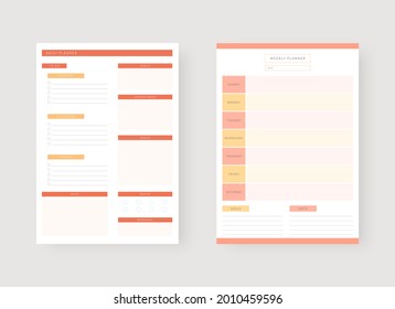 Modern planner template set. Set of planner and to do list. Daily and weekly and planner template. Vector illustration.