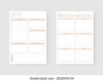 Modern planner template set. Set of planner and to do list. Project and goal planner template. Vector illustration.