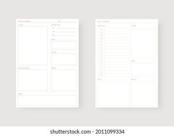 Modern planner template set. Set of planner and to do list. Daily planner template. Vector illustration.