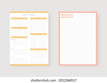 Modern planner template set. Set of planner and to do list. Daily planner template. Vector illustration.