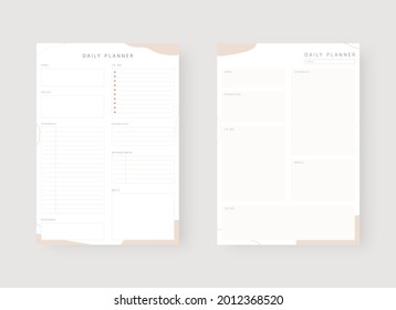 Modern planner template set. Set of planner and to do list. Daily planner template. Vector illustration.