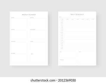 Modern planner template set. Set of planner and to do list. Daily and weekly planner template. Vector illustration.