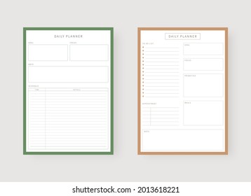 Modern planner template set. Set of planner and to do list. Daily planner template. Vector illustration.