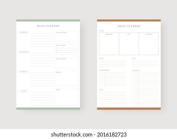 Modern planner template set. Set of planner and to do list. Daily planner template. Vector illustration.