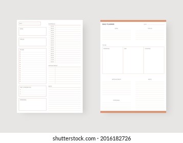 Modern planner template set. Set of planner and to do list. Daily planner template. Vector illustration.