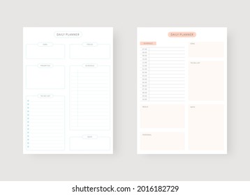 Modern planner template set. Set of planner and to do list. Daily planner template. Vector illustration.