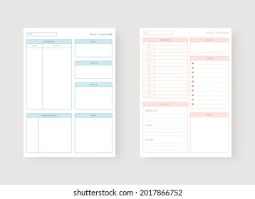 Modern planner template set. Set of planner and to do list. Daily planner template. Vector illustration.