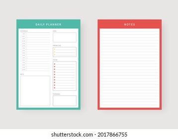 Modern planner template set. Set of planner and to do list. Daily planner template. Vector illustration.